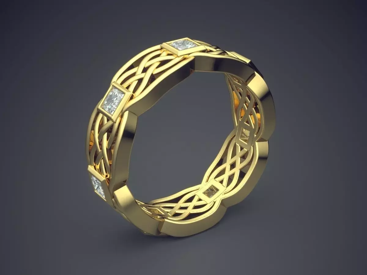 Beautiful Golden Vintage Engagement Ring with Diamonds 3D print model_0