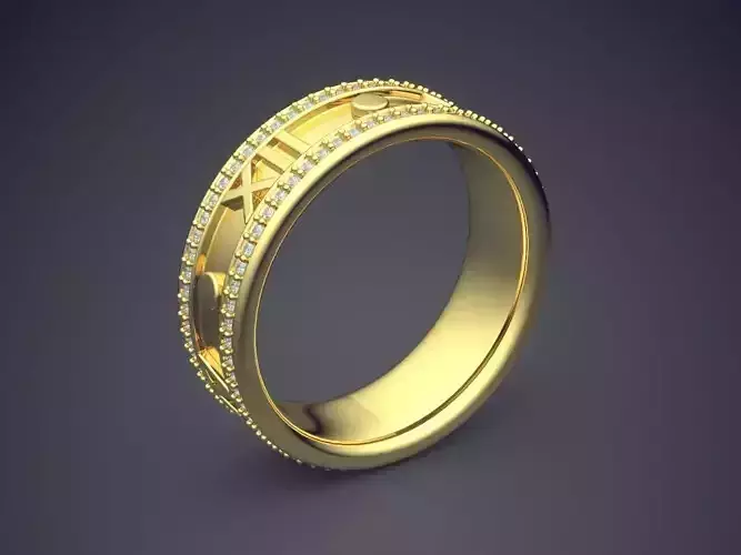 Simple Golden Engagement Ring With Diamond Rim and Roman Date