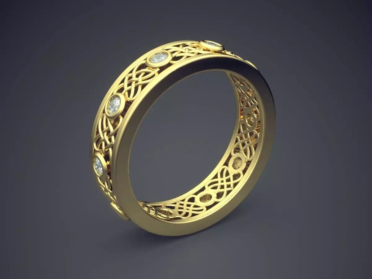 Beautiful Vintage Ornament Golden Engagement Ring 3D print model_0