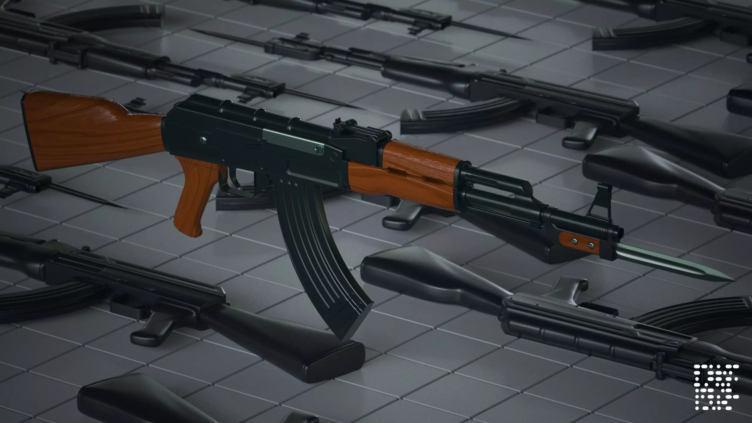 Ak-47 front of motorcycle Free 3D model