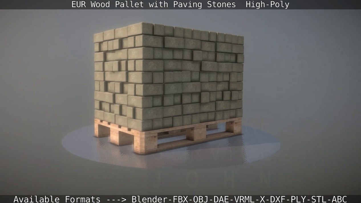 EUR Wood Pallet with Paving Stones High-Poly 3D model_20