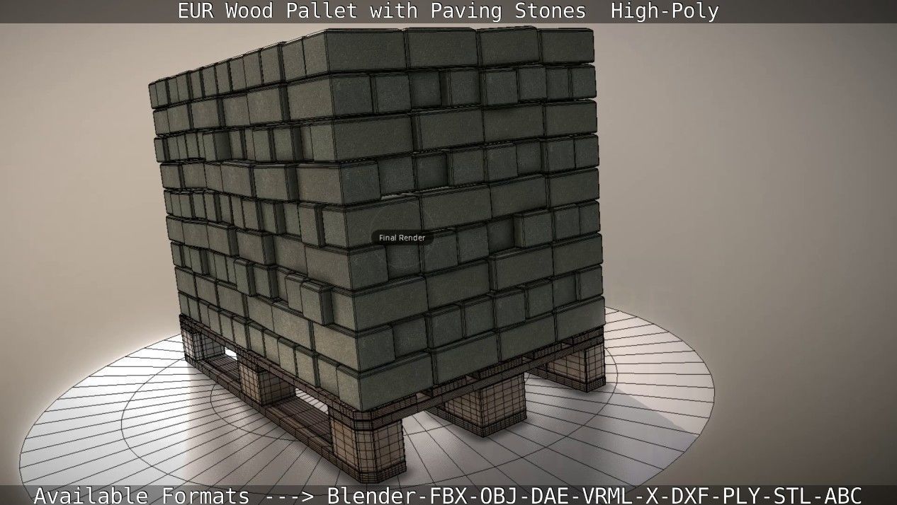 EUR Wood Pallet with Paving Stones High-Poly 3D model_78