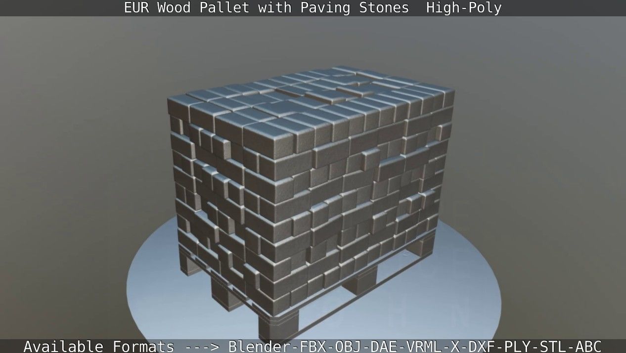EUR Wood Pallet with Paving Stones High-Poly 3D model_56