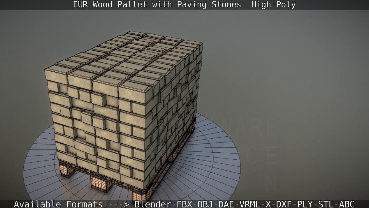 EUR Wood Pallet with Paving Stones High-Poly 3D model_44