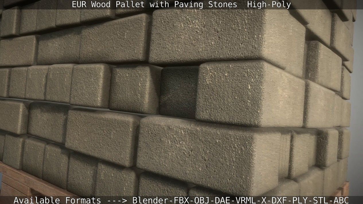 EUR Wood Pallet with Paving Stones High-Poly 3D model_25