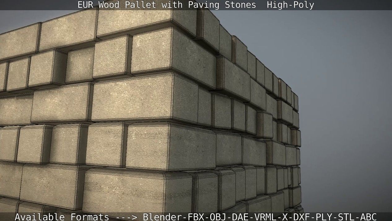 EUR Wood Pallet with Paving Stones High-Poly 3D model_38