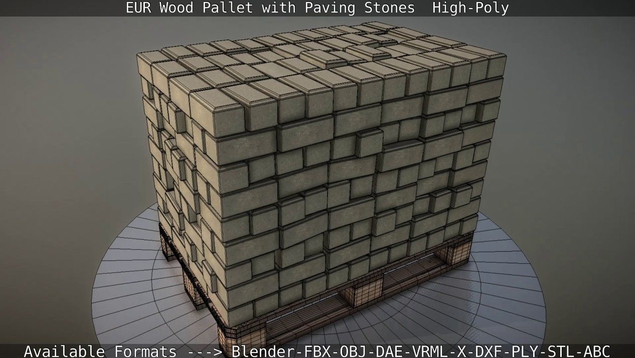 EUR Wood Pallet with Paving Stones High-Poly 3D model_68