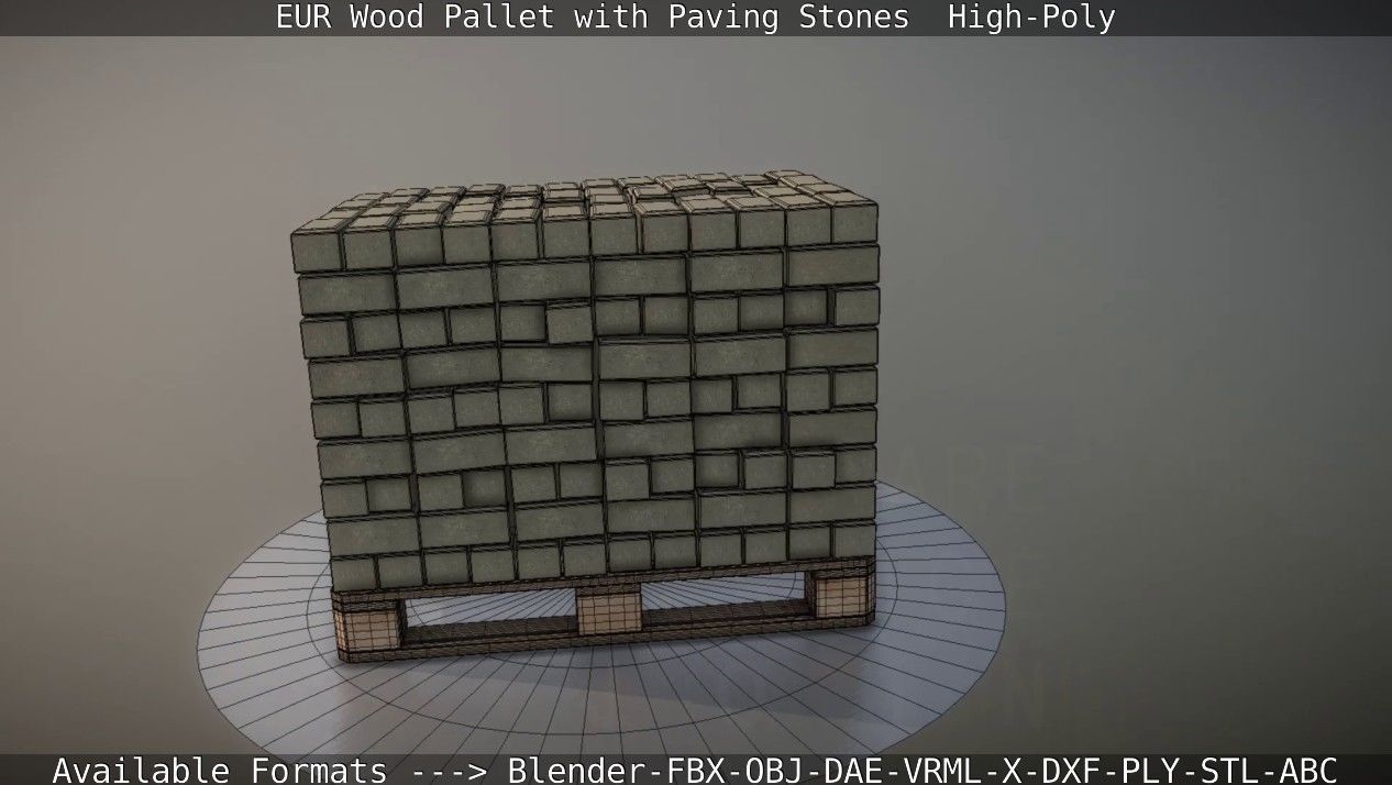 EUR Wood Pallet with Paving Stones High-Poly 3D model_45