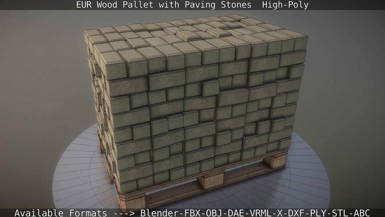 EUR Wood Pallet with Paving Stones High-Poly 3D model_69