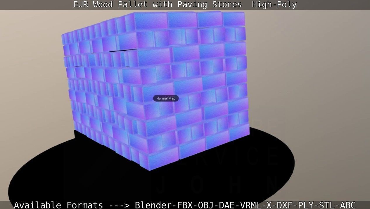 EUR Wood Pallet with Paving Stones High-Poly 3D model_74