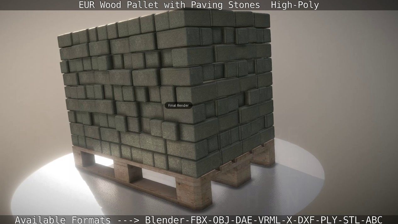 EUR Wood Pallet with Paving Stones High-Poly 3D model_66