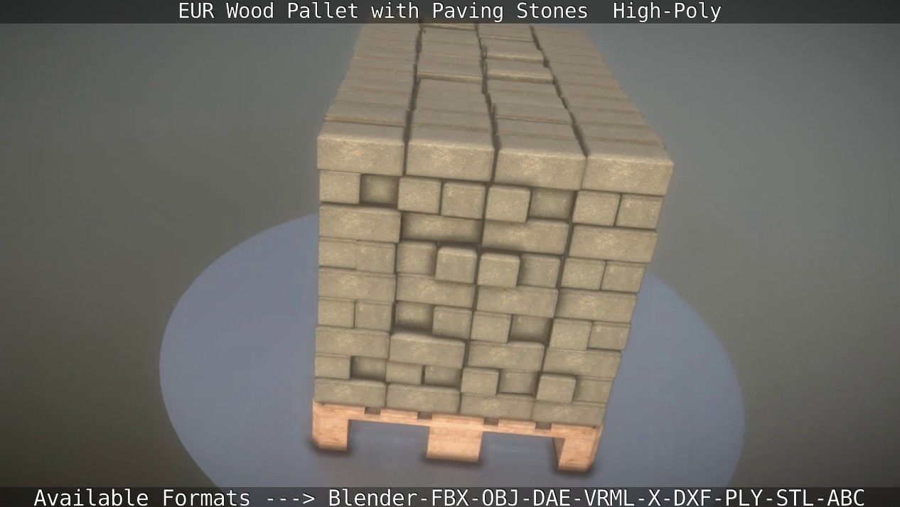 EUR Wood Pallet with Paving Stones High-Poly 3D model_82