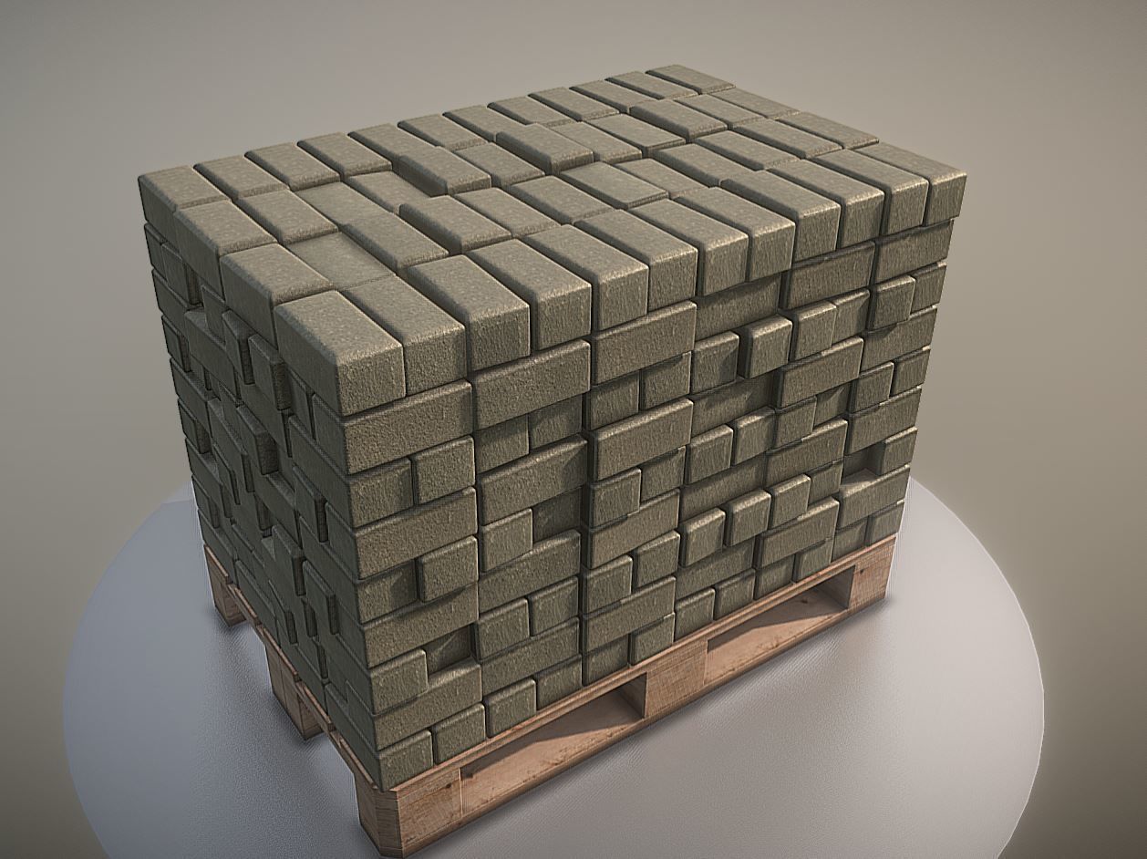 EUR Wood Pallet with Paving Stones High-Poly 3D model_3