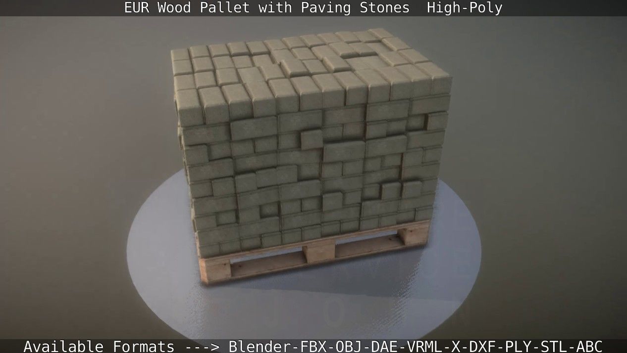 EUR Wood Pallet with Paving Stones High-Poly 3D model_22