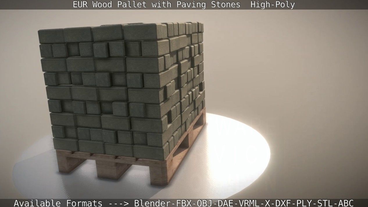 EUR Wood Pallet with Paving Stones High-Poly 3D model_84