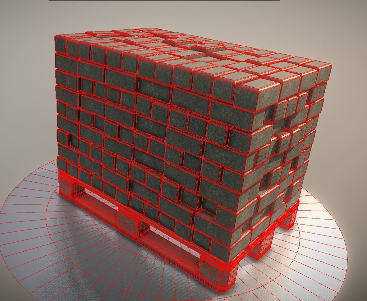 EUR Wood Pallet with Paving Stones High-Poly 3D model_9