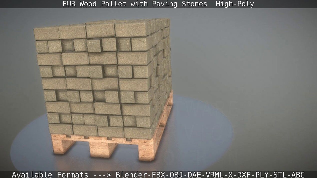 EUR Wood Pallet with Paving Stones High-Poly 3D model_87