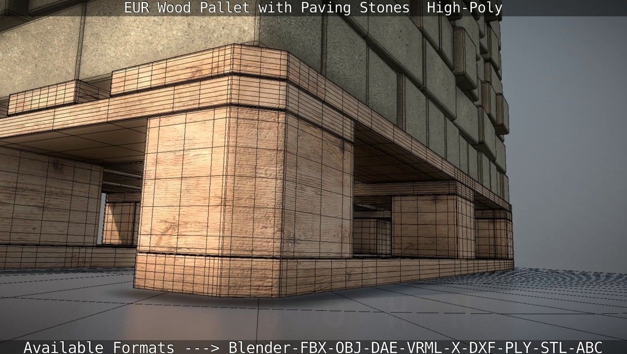 EUR Wood Pallet with Paving Stones High-Poly 3D model_40