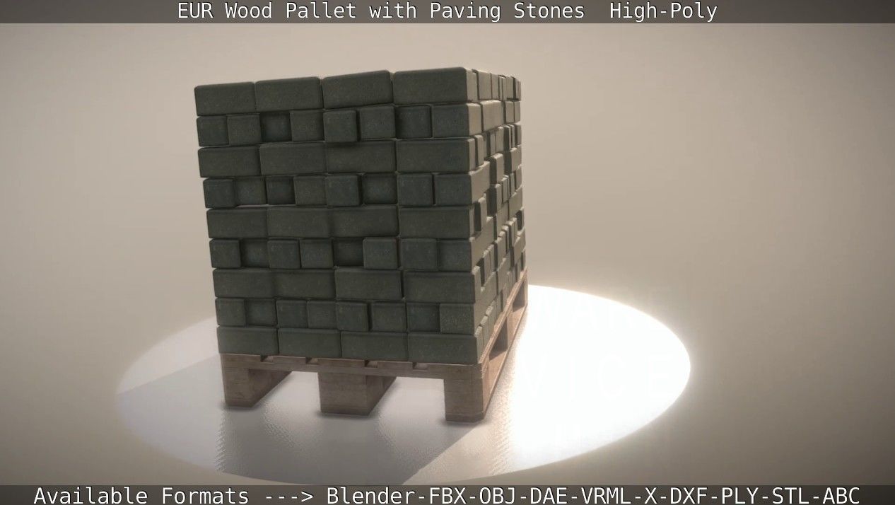 EUR Wood Pallet with Paving Stones High-Poly 3D model_23
