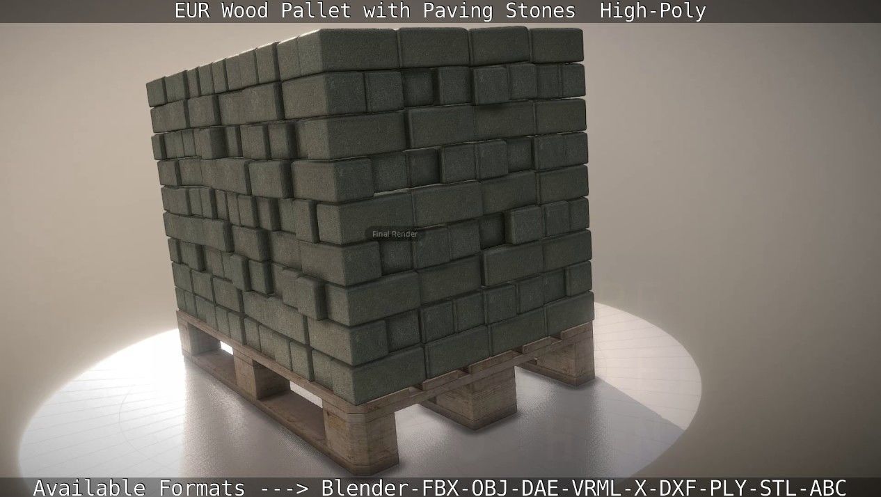 EUR Wood Pallet with Paving Stones High-Poly 3D model_80