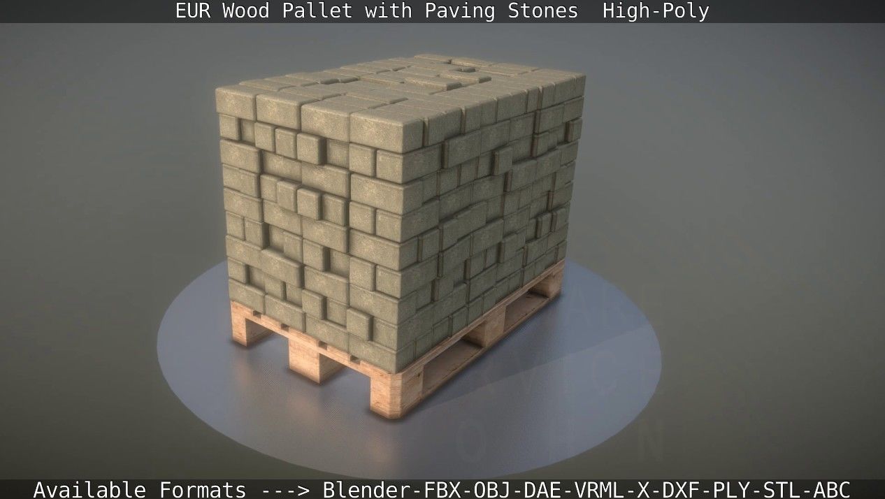 EUR Wood Pallet with Paving Stones High-Poly 3D model_17