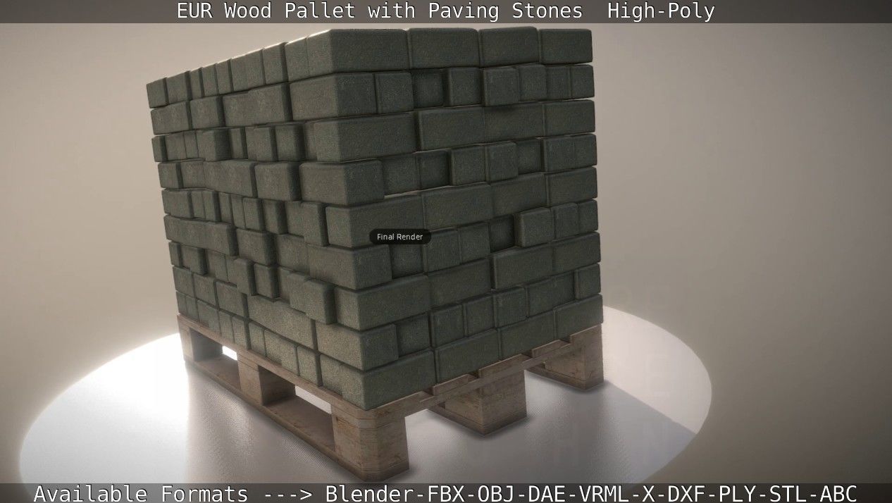 EUR Wood Pallet with Paving Stones High-Poly 3D model_81