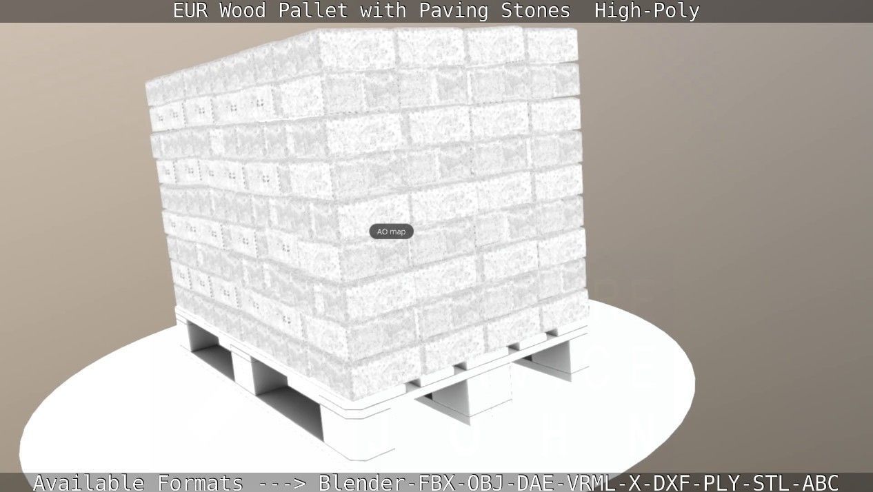 EUR Wood Pallet with Paving Stones High-Poly 3D model_76