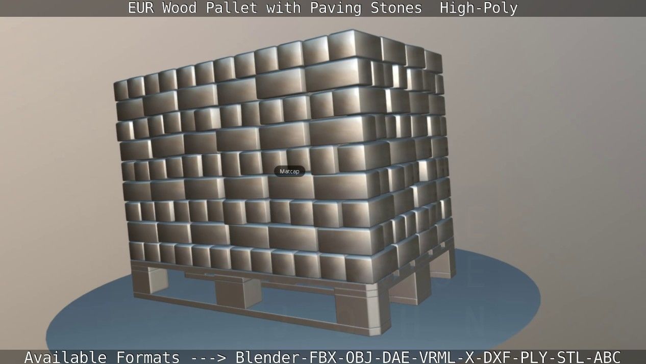 EUR Wood Pallet with Paving Stones High-Poly 3D model_47