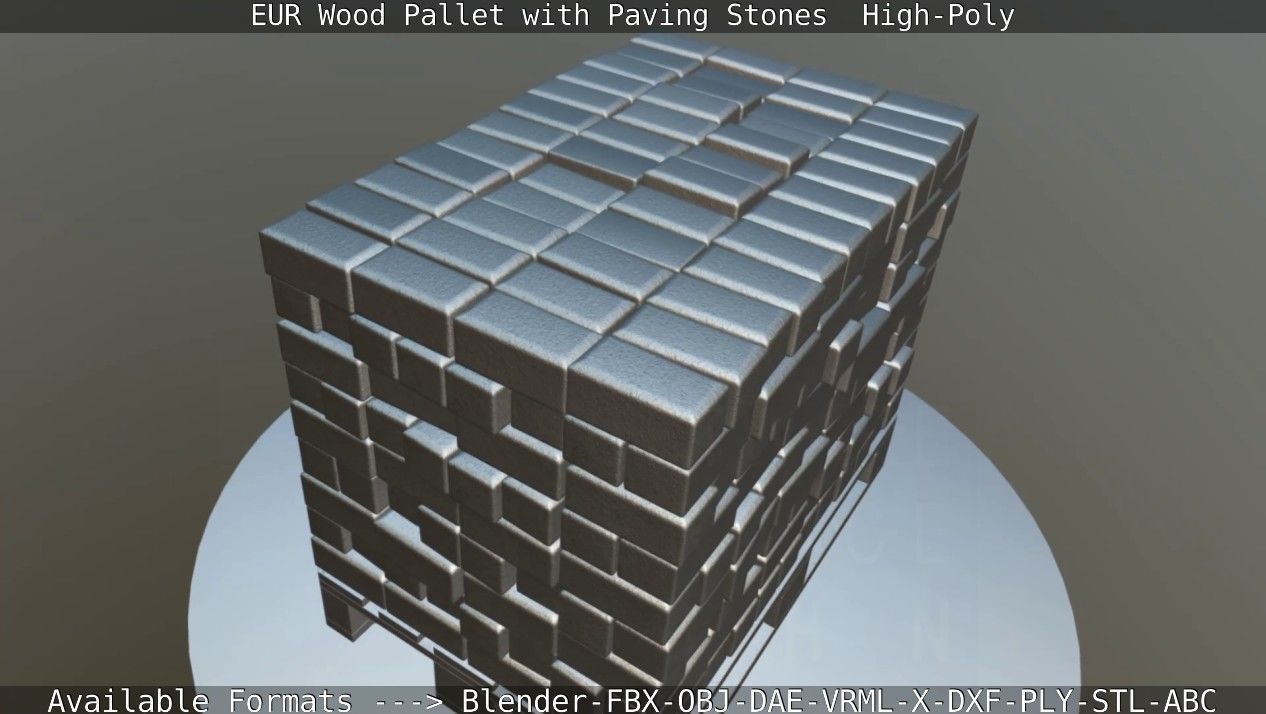 EUR Wood Pallet with Paving Stones High-Poly 3D model_55