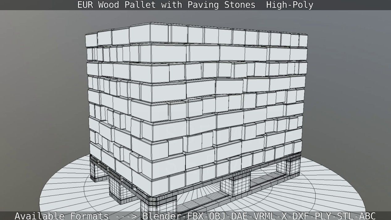 EUR Wood Pallet with Paving Stones High-Poly 3D model_58