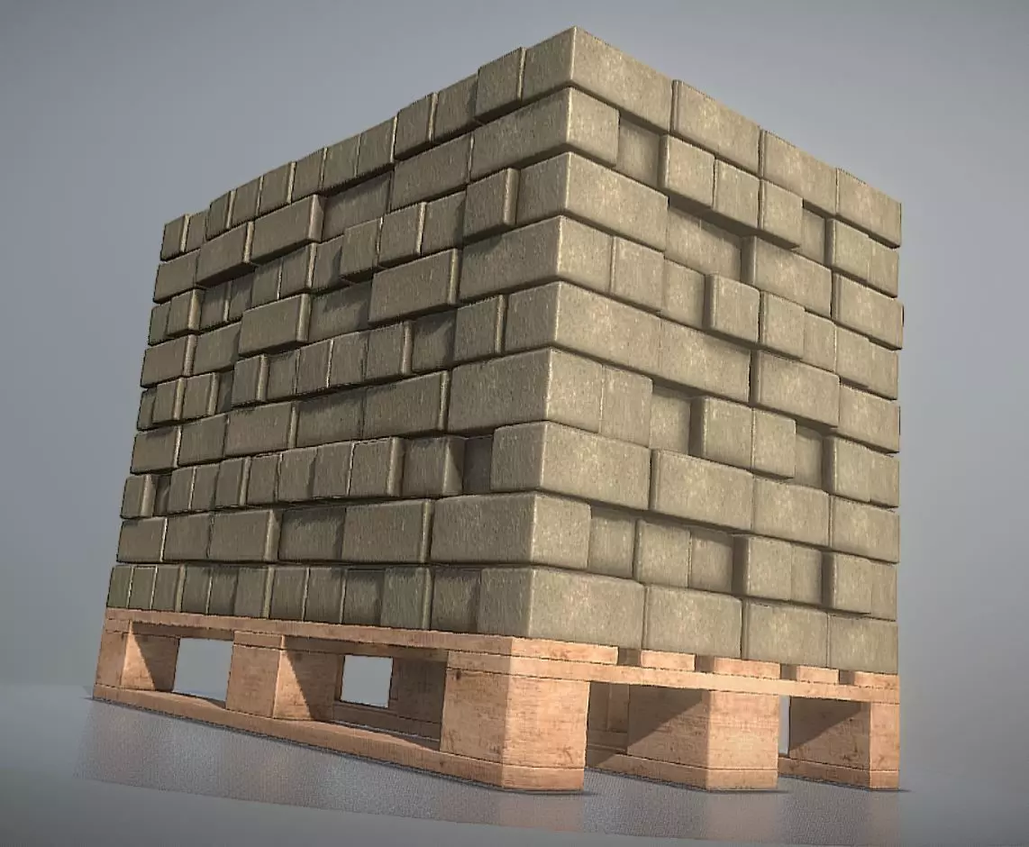 EUR Wood Pallet with Paving Stones High-Poly 3D model_0