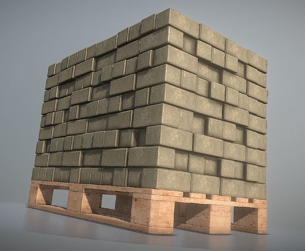 EUR Wood Pallet with Paving Stones  High-Poly   3D model
