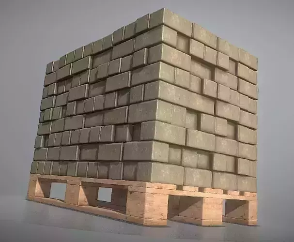 EUR Wood Pallet with Paving Stones  High-Poly   3D model