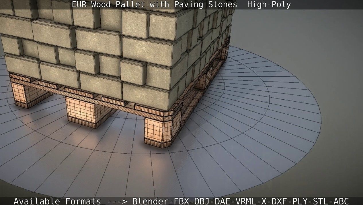 EUR Wood Pallet with Paving Stones High-Poly 3D model_43