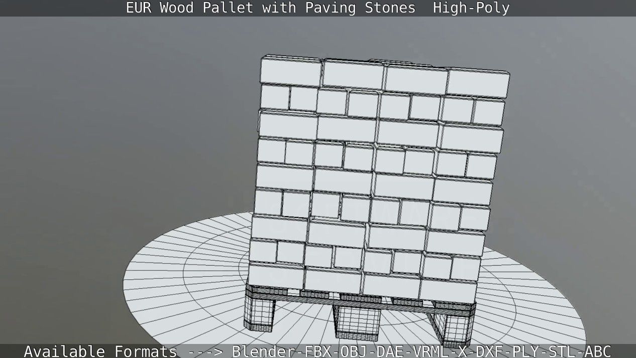 EUR Wood Pallet with Paving Stones High-Poly 3D model_59