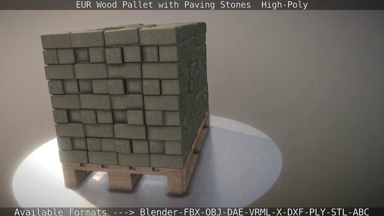 EUR Wood Pallet with Paving Stones High-Poly 3D model_88