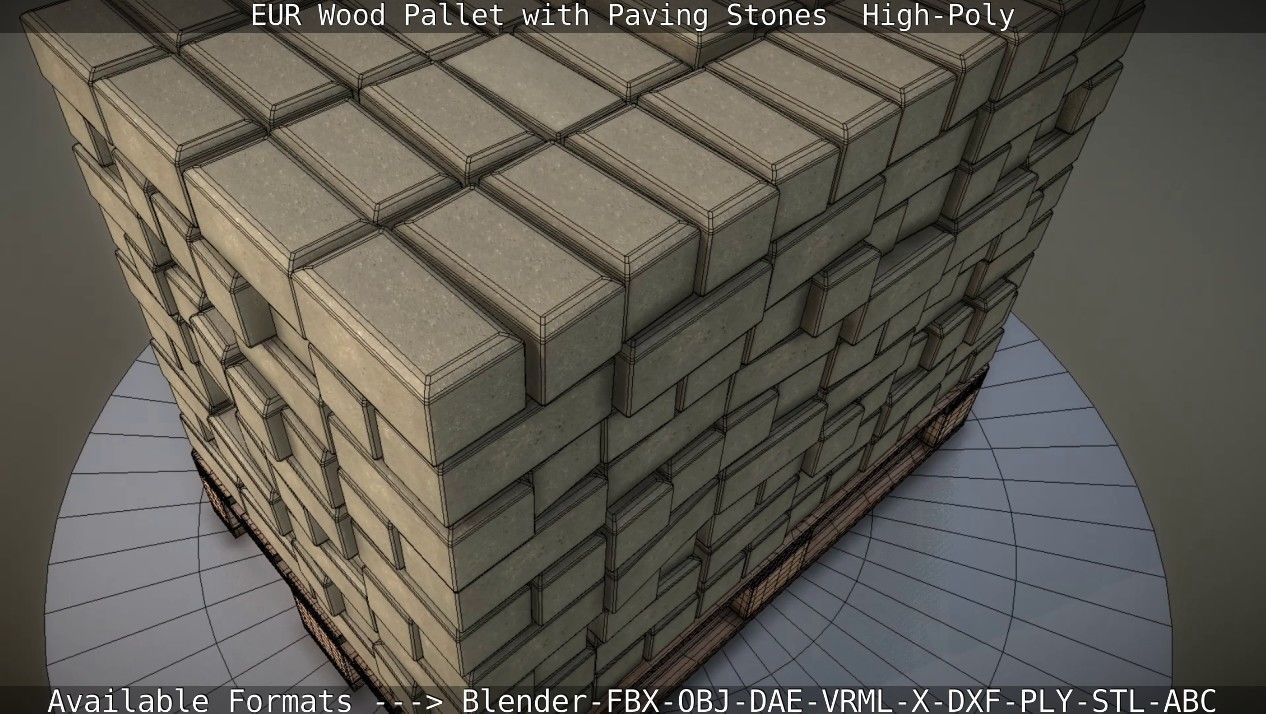 EUR Wood Pallet with Paving Stones High-Poly 3D model_34