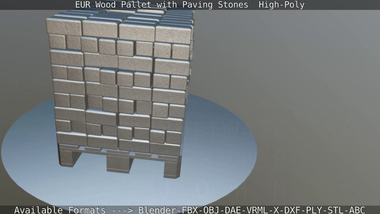 EUR Wood Pallet with Paving Stones High-Poly 3D model_52