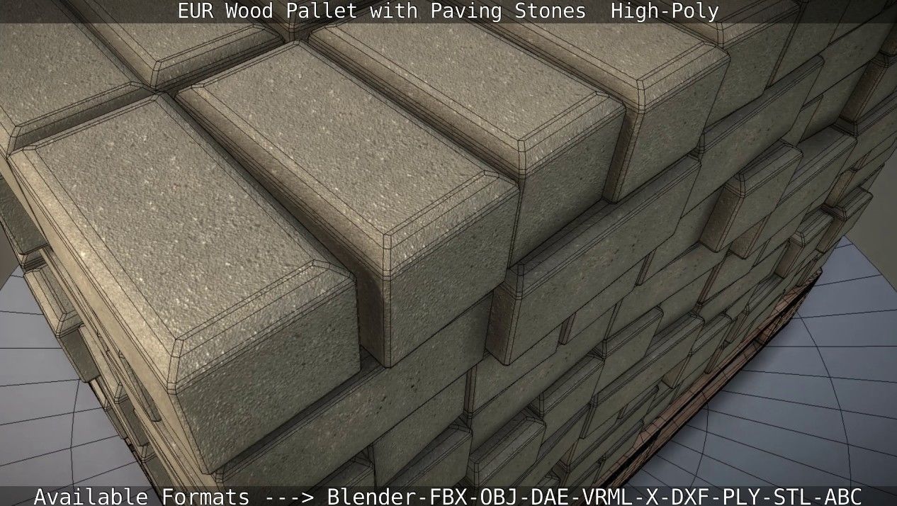 EUR Wood Pallet with Paving Stones High-Poly 3D model_35