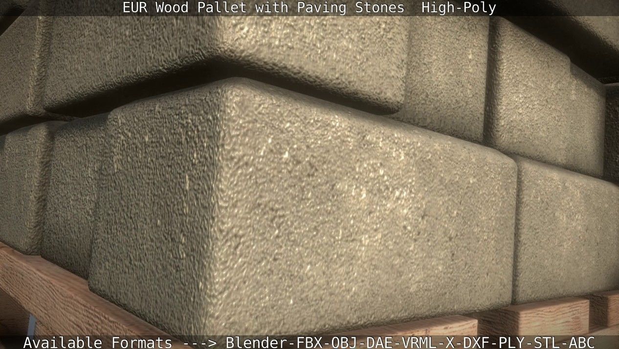EUR Wood Pallet with Paving Stones High-Poly 3D model_26