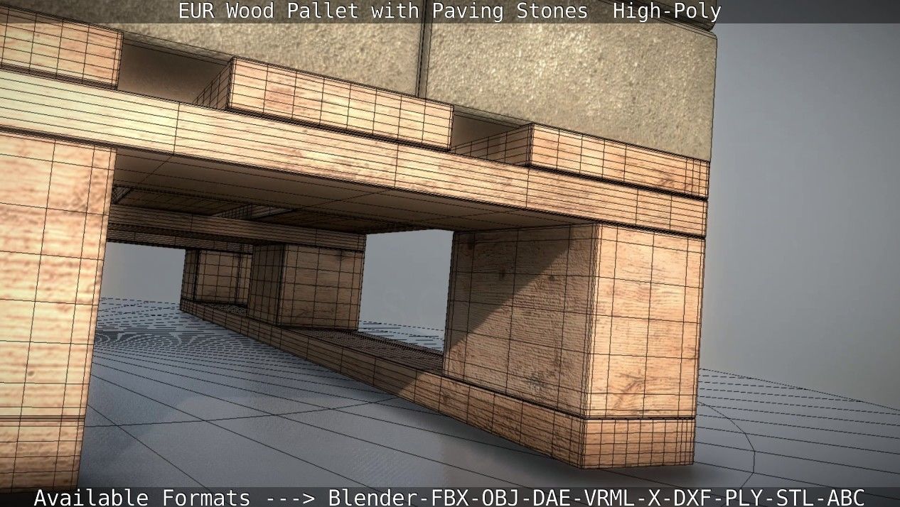 EUR Wood Pallet with Paving Stones High-Poly 3D model_41