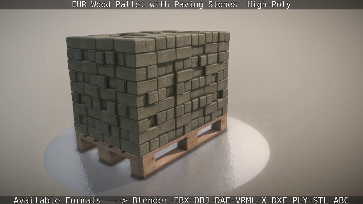 EUR Wood Pallet with Paving Stones High-Poly 3D model_19