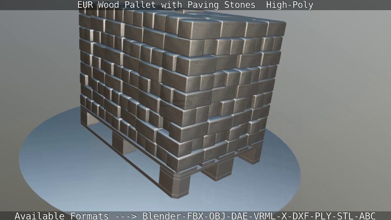 EUR Wood Pallet with Paving Stones High-Poly 3D model_51