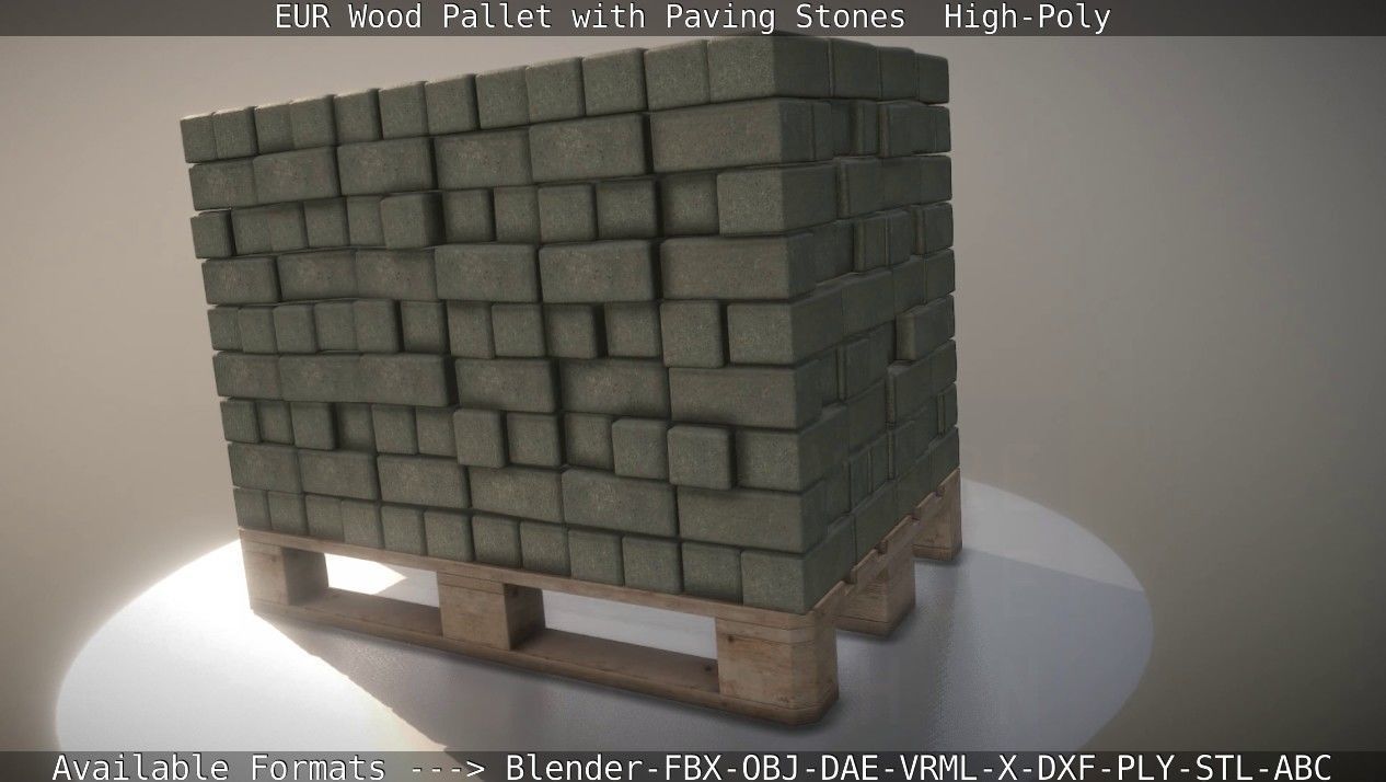 EUR Wood Pallet with Paving Stones High-Poly 3D model_70