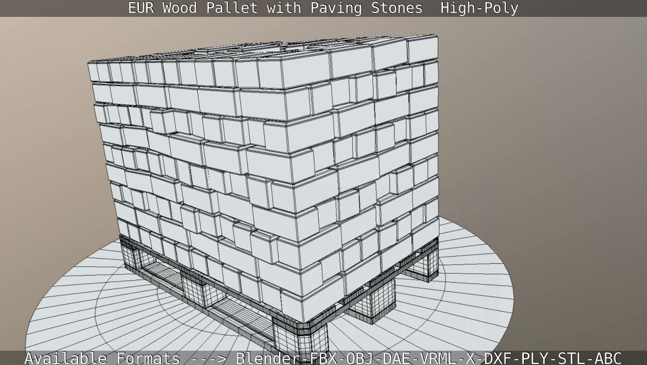 EUR Wood Pallet with Paving Stones High-Poly 3D model_62