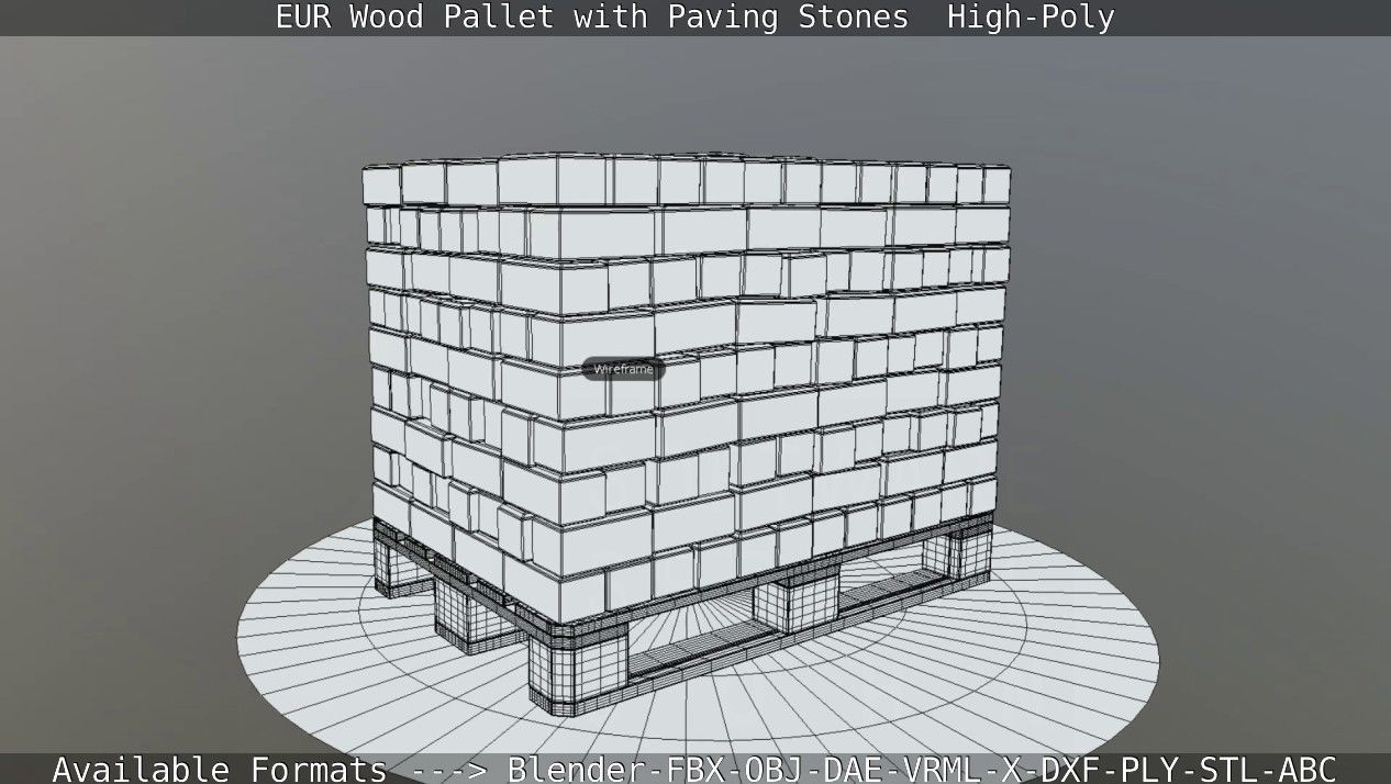 EUR Wood Pallet with Paving Stones High-Poly 3D model_57