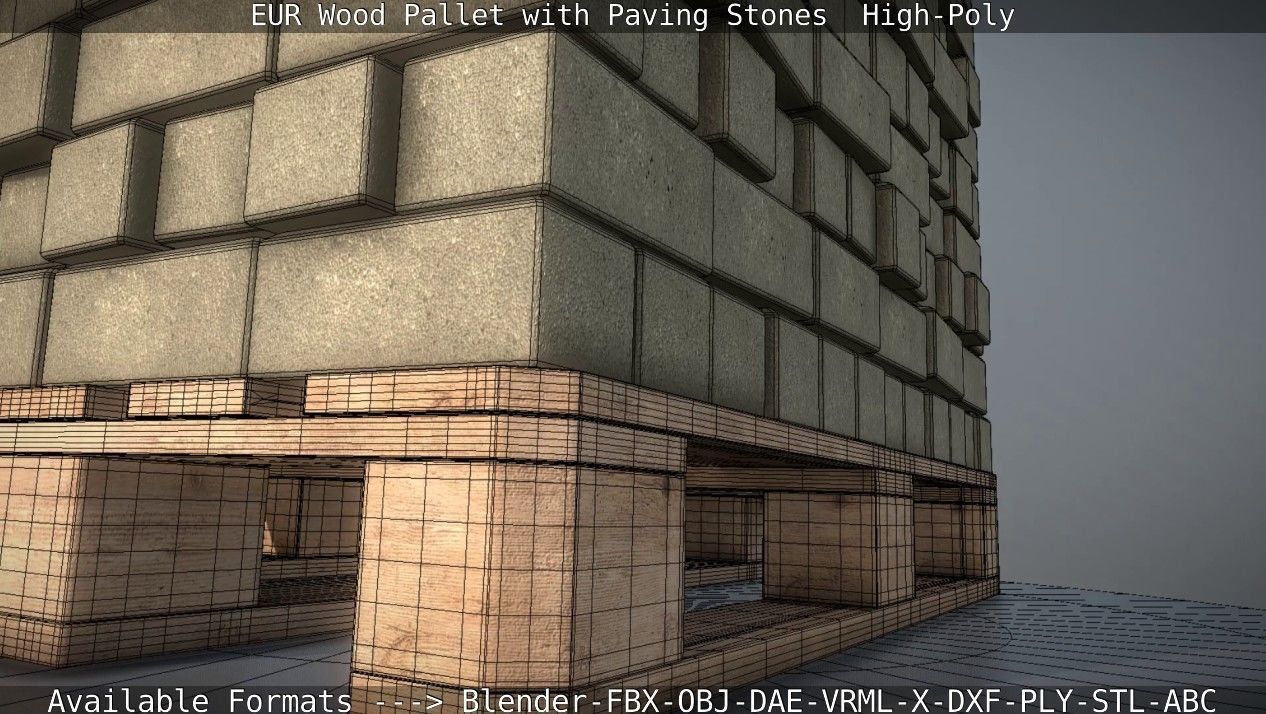 EUR Wood Pallet with Paving Stones High-Poly 3D model_39