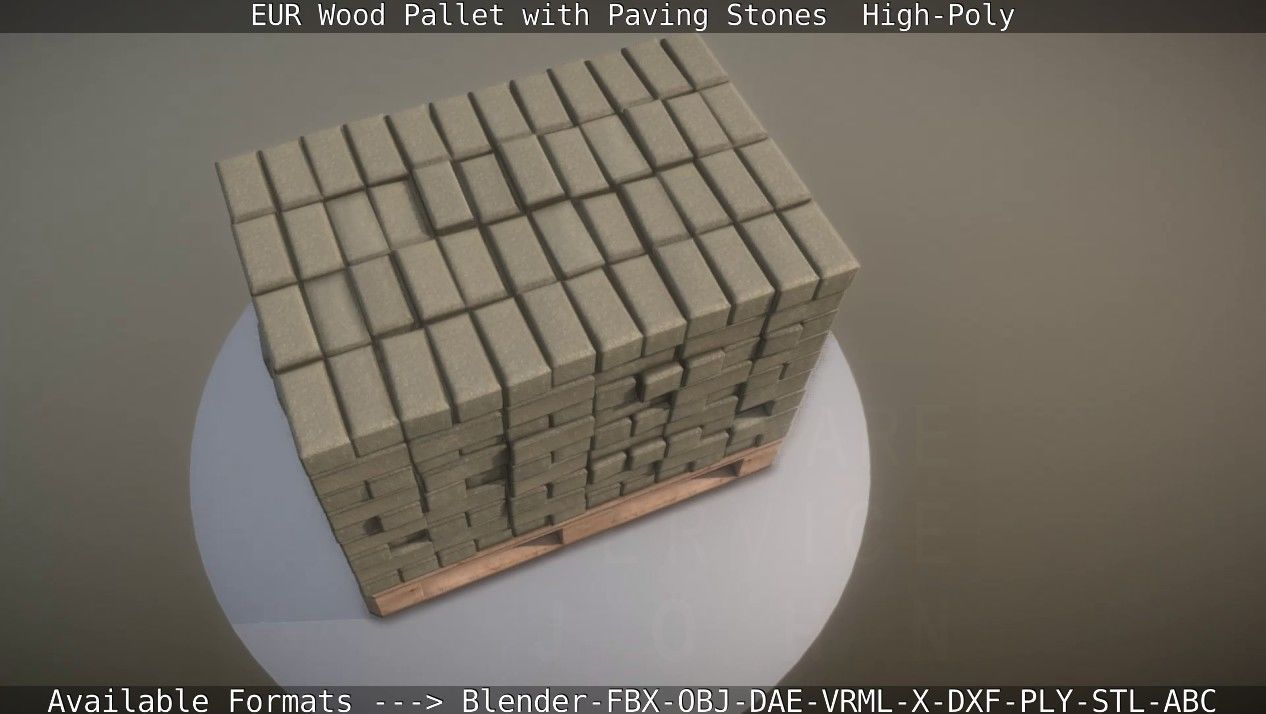 EUR Wood Pallet with Paving Stones High-Poly 3D model_21