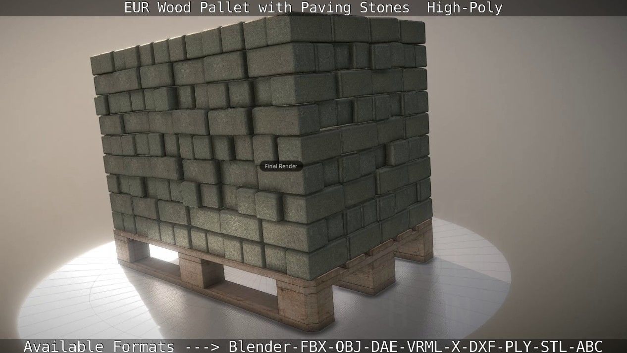 EUR Wood Pallet with Paving Stones High-Poly 3D model_67
