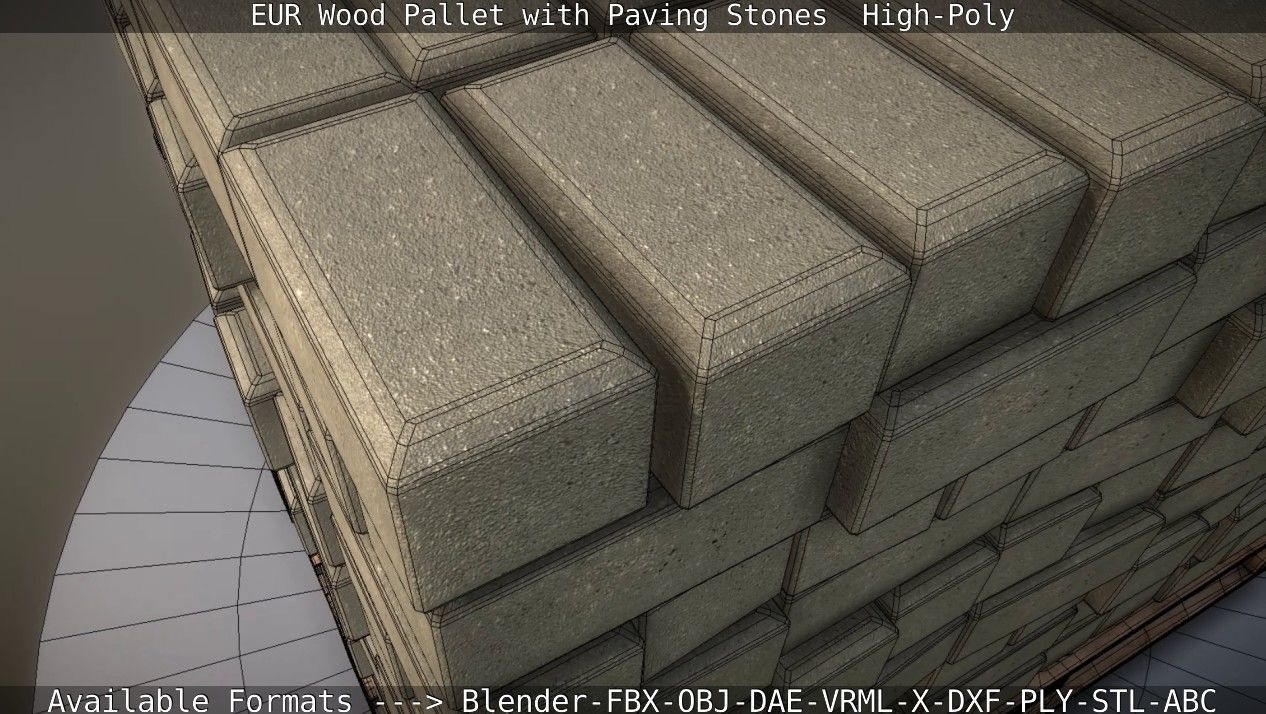 EUR Wood Pallet with Paving Stones High-Poly 3D model_36